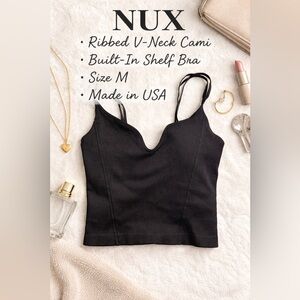 NUX Ribbed V-Neck Cami Shelf Bra Black Size M Made in USA
